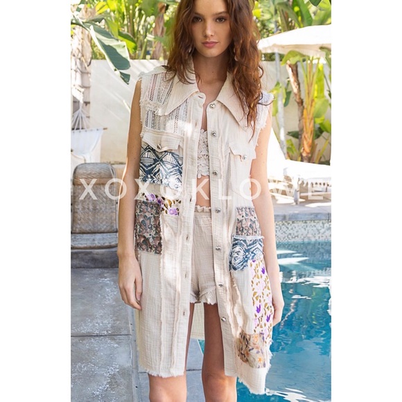 POL Double Gauze Patchwork Sleeveless Vest Dress Relaxed Fit - Picture 15 of 17